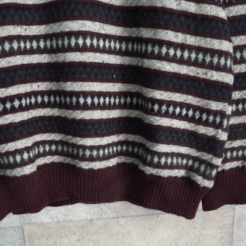 バーバリー ボーダー柄 ロゴ 刺繍 ニット ボルドー / グレー