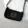 ロエベ スタッズ アナグラム ハラコレザー / ファー ショルダーバッグ ブラック