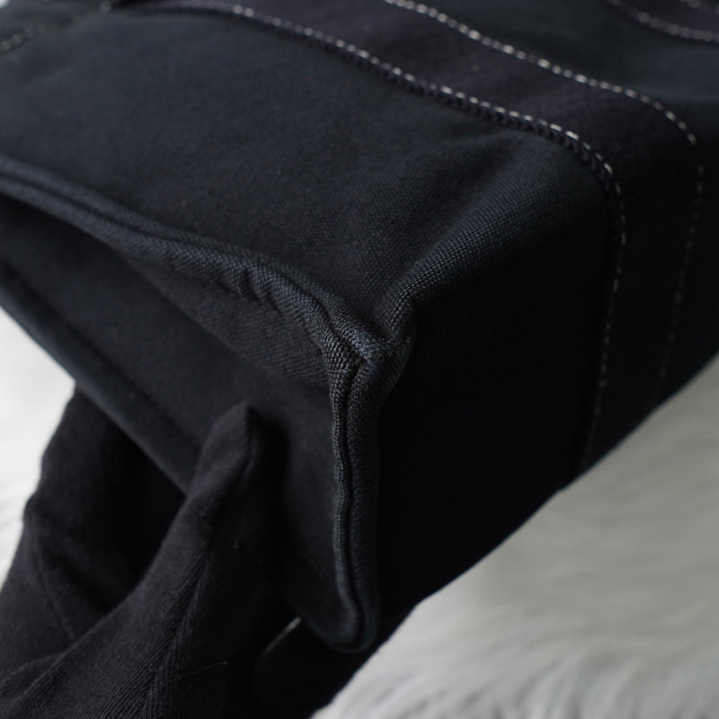 エルメス ドーヴィルPM キャンバス ハンドバッグ ブラック / ホワイトステッチ