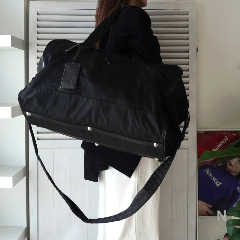 プラダ テスート ポコノ ナイロン / サフィアーノレザー 2way ボストンバッグ ブラック