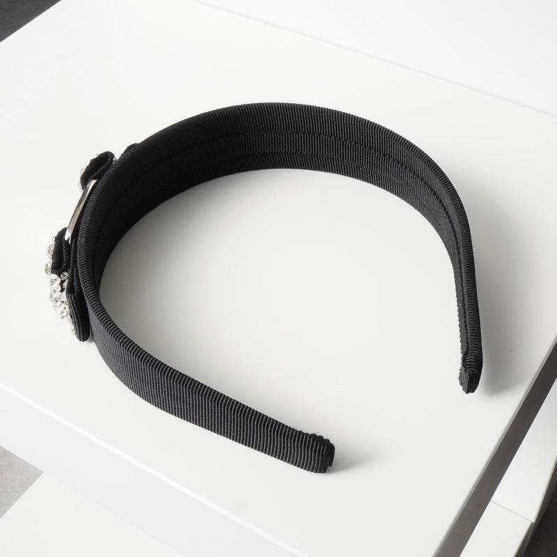 サルバトーレ フェラガモ ヴァラリボン ラインストーン ビジュー キャンバス カチューシャ ヘアバンド ブラック 箱付き