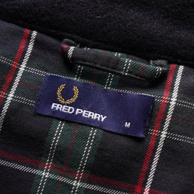 フレッドペリー ロゴ刺繍 レザー切り替え ウールブルゾン ブラック