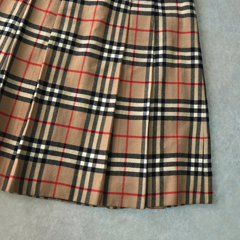 バーバリー ノバチェック ウール プリーツスカート ベージュ