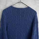 ポロ ラルフローレン ポニーロゴ ケーブル編み ニット ブルー