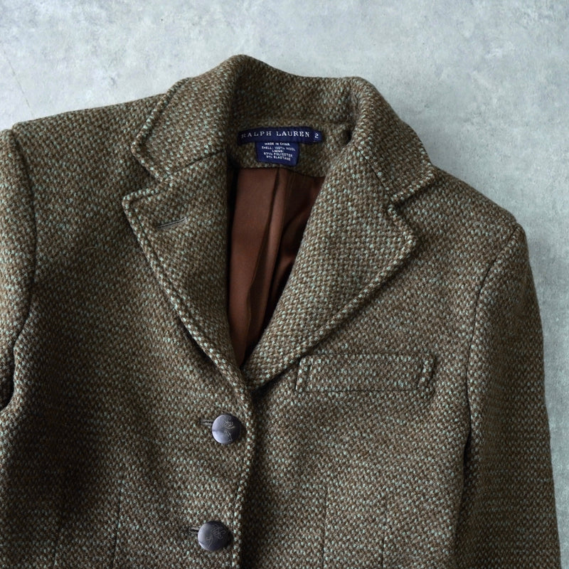 ポロ ラルフローレン シングル ツイード テーラードジャケット ブラウン レディース