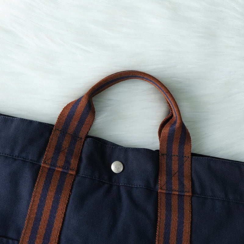 エルメス フールトゥMM キャンバス ハンドバッグ ネイビー / ブラウン