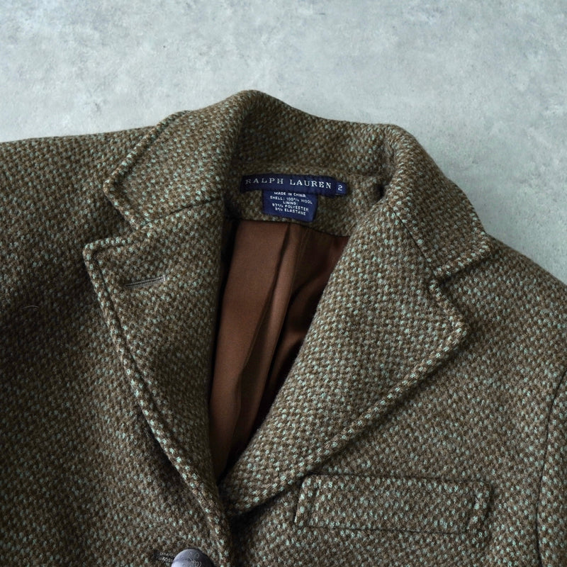 ポロ ラルフローレン シングル ツイード テーラードジャケット ブラウン レディース