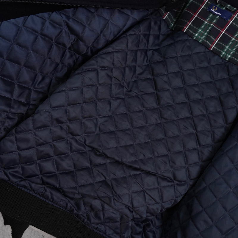 フレッドペリー ロゴ刺繍 レザー切り替え ウールブルゾン ブラック