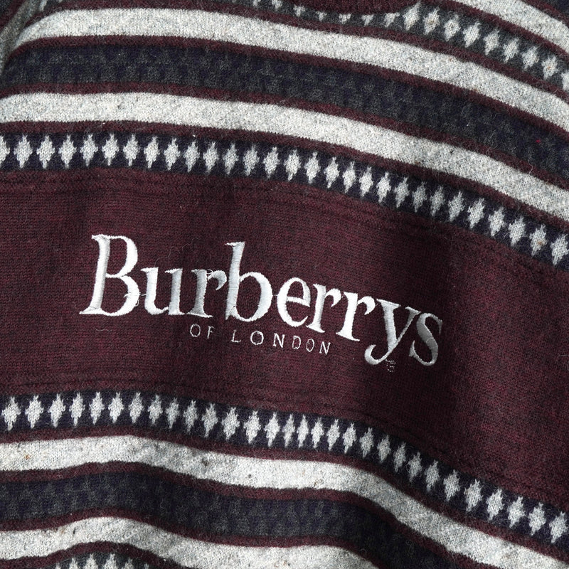 バーバリー ボーダー柄 ロゴ 刺繍 ニット ボルドー / グレー