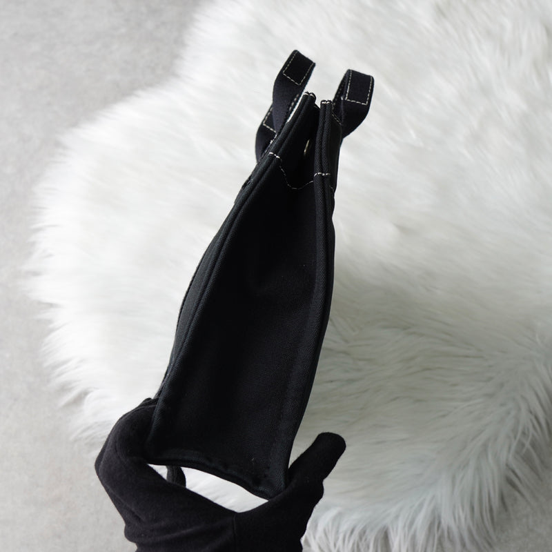 エルメス ドーヴィルPM キャンバス ハンドバッグ ブラック / ホワイトステッチ