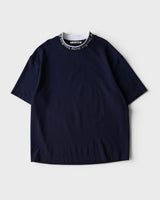 アクネ ストゥディオズ ロゴネック オーバーサイズ Tシャツ ネイビー メンズ