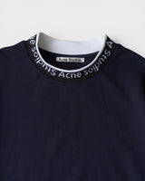 アクネ ストゥディオズ ロゴネック オーバーサイズ Tシャツ ネイビー メンズ