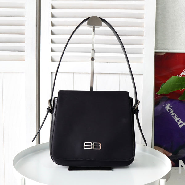 バレンシアガ BBロゴ ナイロン / レザー ワンショルダーバッグ ハンドバッグ ブラック