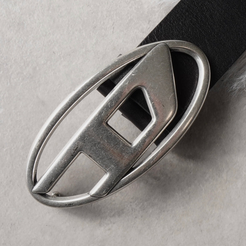 ディーゼル ロゴ レザー ベルト 80 / 32 ブラック / シルバー