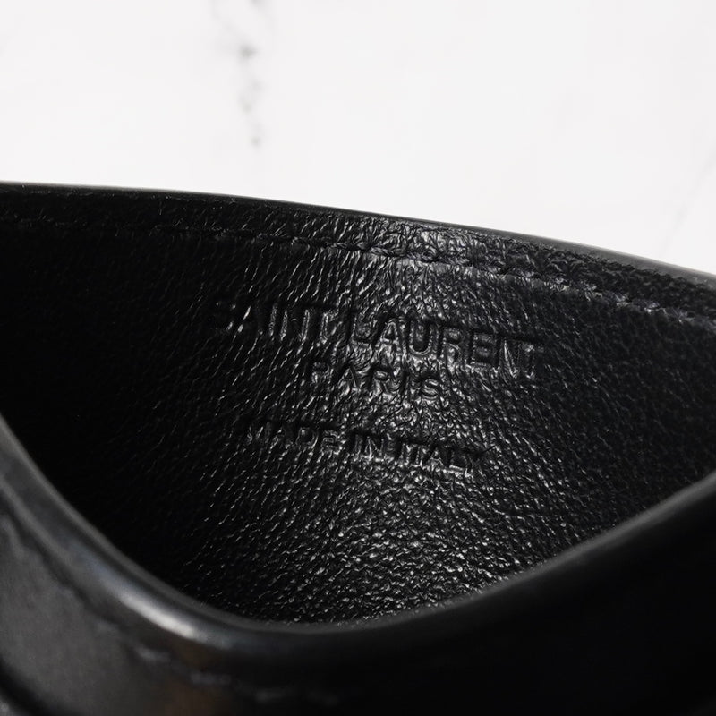 サンローラン パリ スタッズ レザー パスケース カードケース ブラック / シルバー