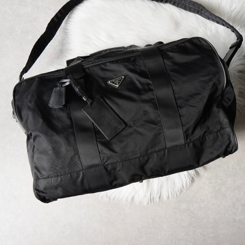 プラダ テスート ポコノ ナイロン / サフィアーノレザー 2way ボストンバッグ ブラック