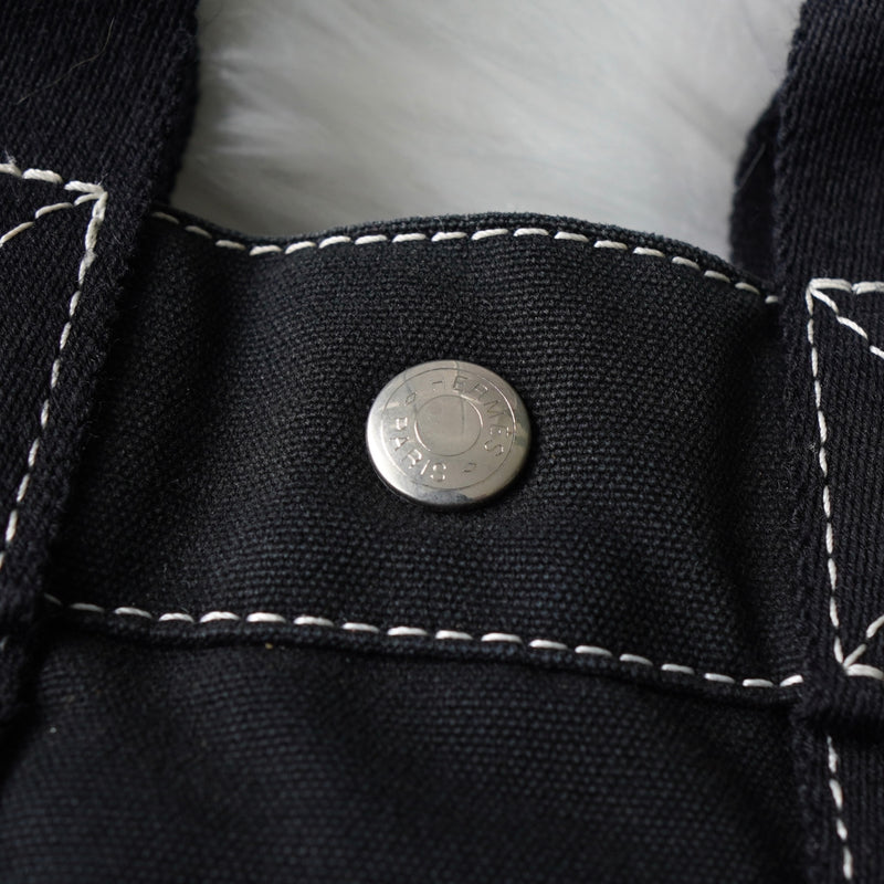 エルメス ドーヴィルPM キャンバス ハンドバッグ ブラック / ホワイトステッチ