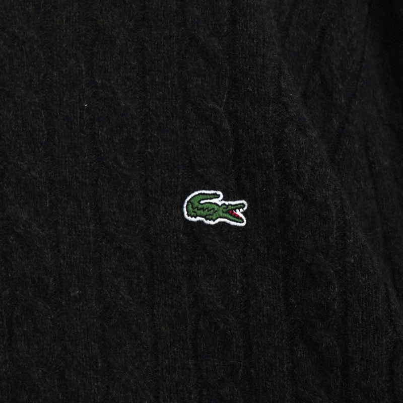 ラコステ ロゴパッチ ケーブル編み ニット ブラック