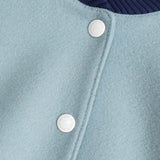 メゾン キツネ フェルトロゴ デニム切り替え ウール ブルゾン スタジャン ブルー