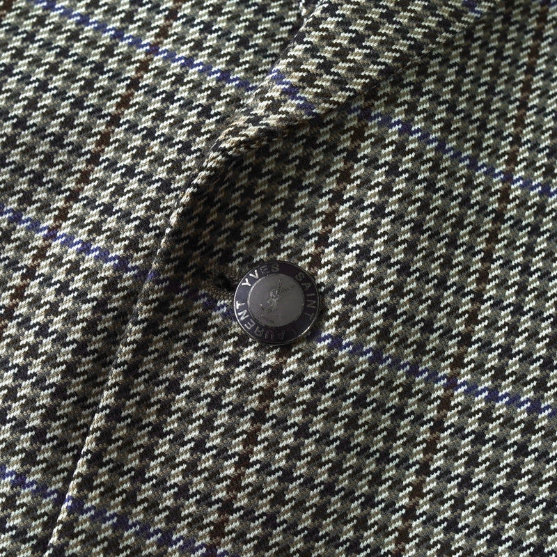 イヴサンローラン YSLロゴ ボタン 千鳥格子柄 ウール テーラードジャケット カーキ