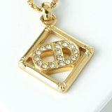 クリスチャン ディオール CDロゴ スクエア ラインストーン ネックレス GPゴールド