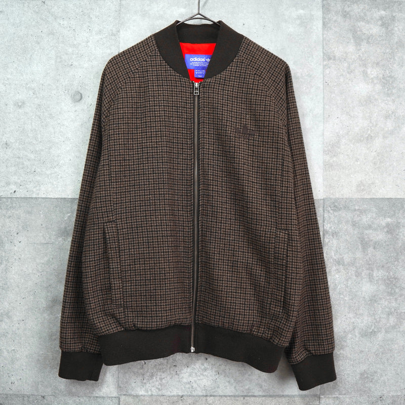 アディダス トレフォイルロゴ 千鳥格子柄 ウールジャケット ブルゾン ブラウン