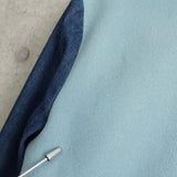 メゾン キツネ フェルトロゴ デニム切り替え ウール ブルゾン スタジャン ブルー