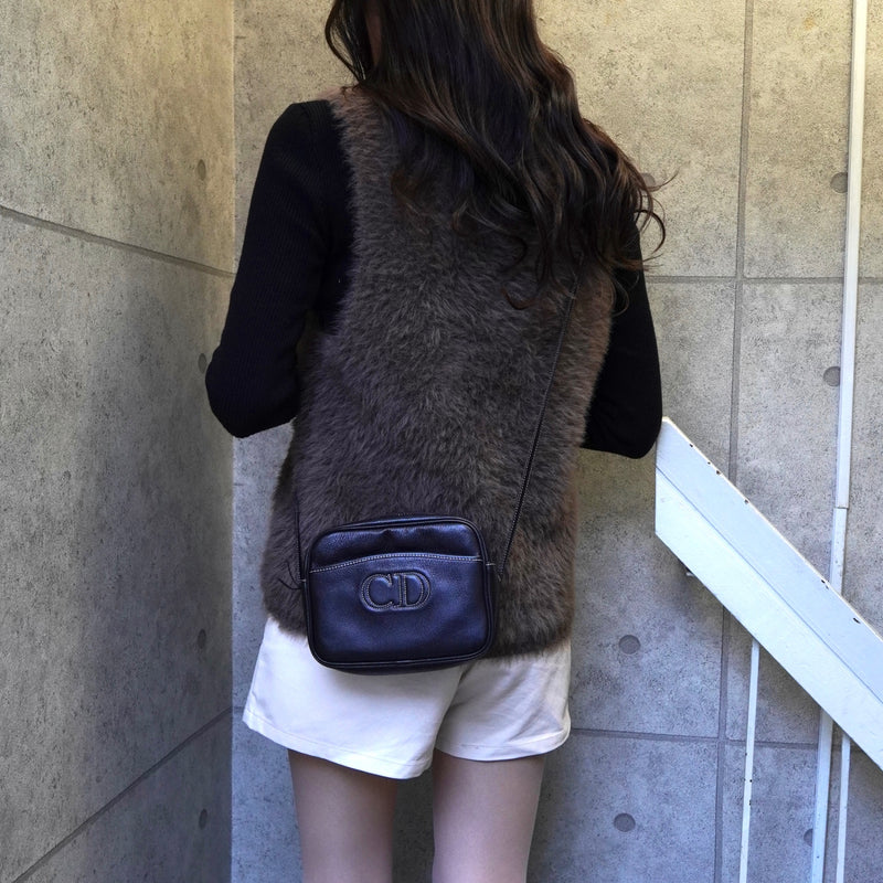 クリスチャン ディオール CDロゴ レザー ショルダーバッグ ブラック