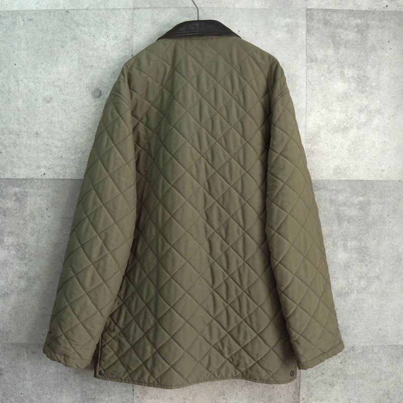 サルバトーレ フェラガモ レザー切り替え キルティングジャケット カーキ