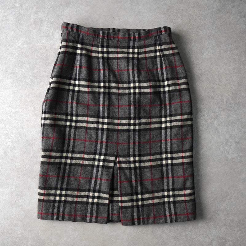 バーバリー ノバチェック ウール タイト スカート グレー