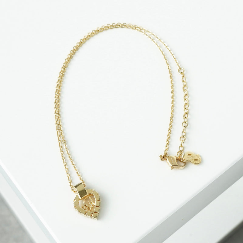 クリスチャン ディオール Diorロゴ ハート ラインストーン ネックレス GPゴールド