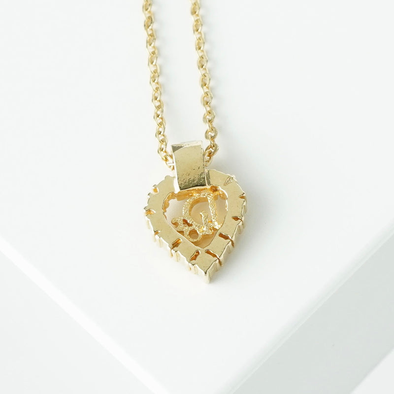 クリスチャン ディオール Diorロゴ ハート ラインストーン ネックレス GPゴールド