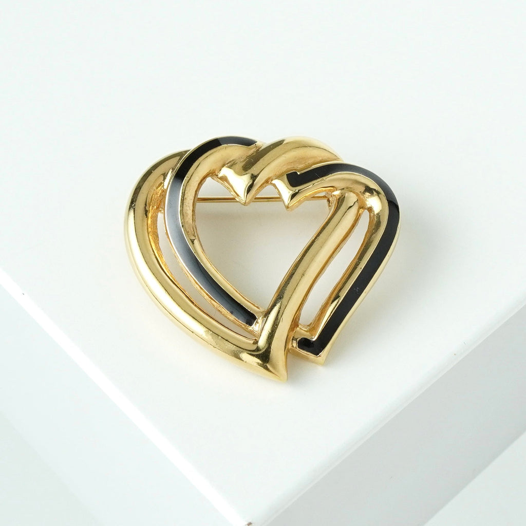 クリスチャン ディオール ハート ブローチ GP ゴールド / ブラック
