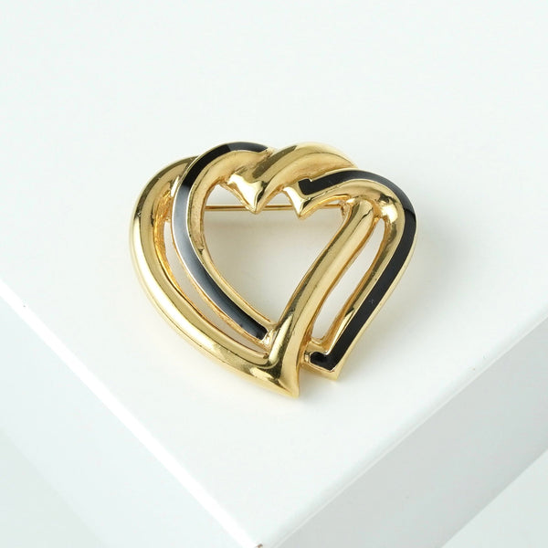 クリスチャン ディオール ハート ブローチ GP ゴールド / ブラック