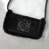 ロエベ スタッズ アナグラム ハラコレザー / ファー ショルダーバッグ ブラック