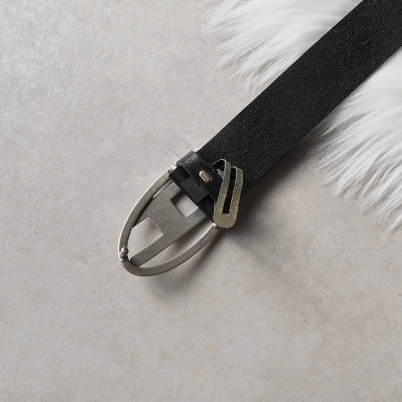 ディーゼル ロゴ レザー ベルト 80 / 32 ブラック / シルバー