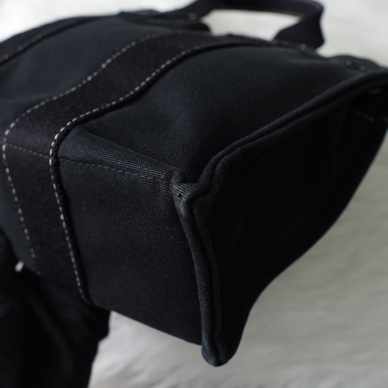 エルメス ドーヴィルPM キャンバス ハンドバッグ ブラック / ホワイトステッチ