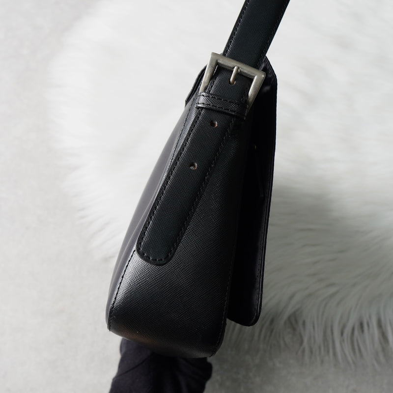 バレンシアガ BBロゴ ナイロン / レザー ワンショルダーバッグ ハンドバッグ ブラック