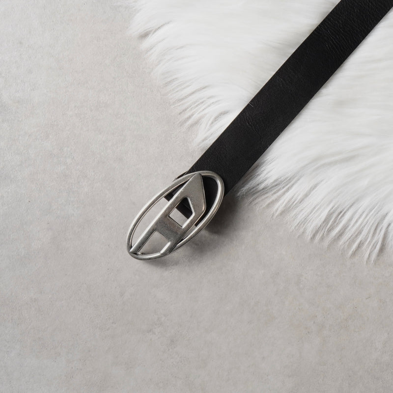 ディーゼル ロゴ レザー ベルト 80 / 32 ブラック / シルバー