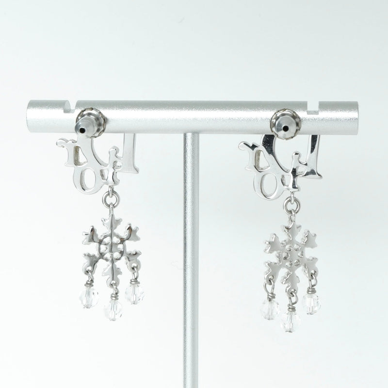 ディオール ロゴ ラインストーン スノー クリスタル ピアス シルバー