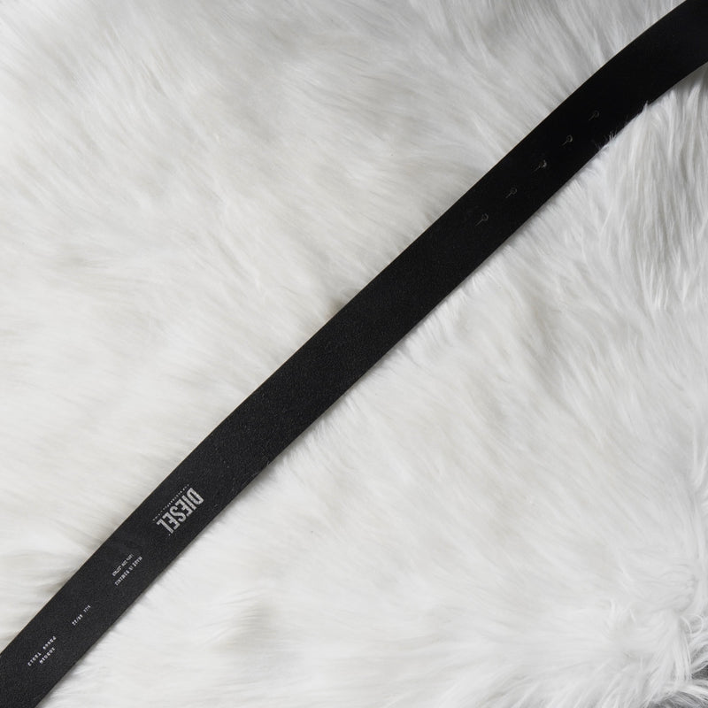 ディーゼル ロゴ レザー ベルト 80 / 32 ブラック / シルバー