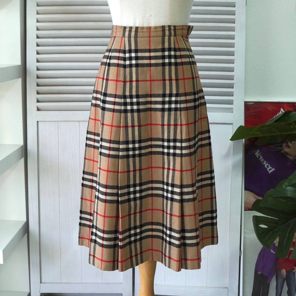バーバリー ノバチェック ウール プリーツスカート ベージュ