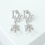 ディオール ロゴ ラインストーン スノー クリスタル ピアス シルバー