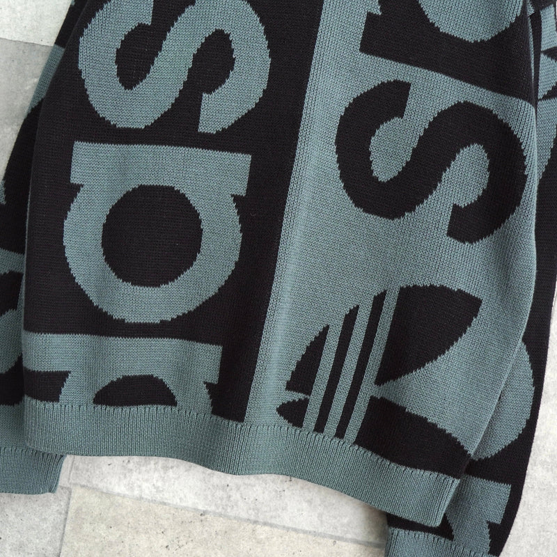 アディダス トレフォイル ビッグロゴ 総柄 ニット グレー / ブラック