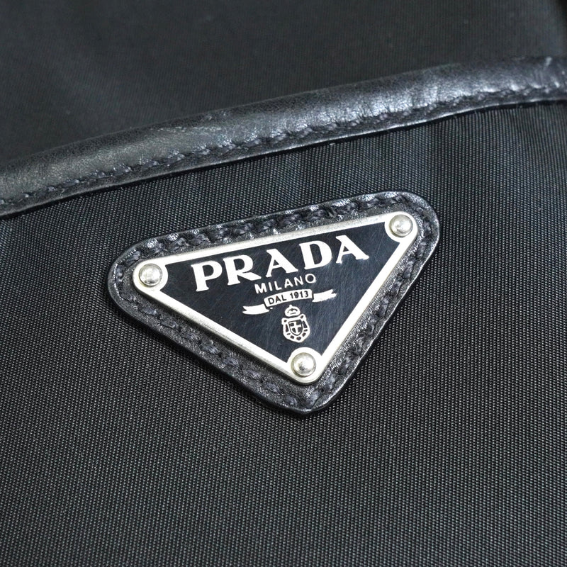 プラダ トライアングルロゴ テスート ポコノ ナイロン レザー トートバッグ ブラック
