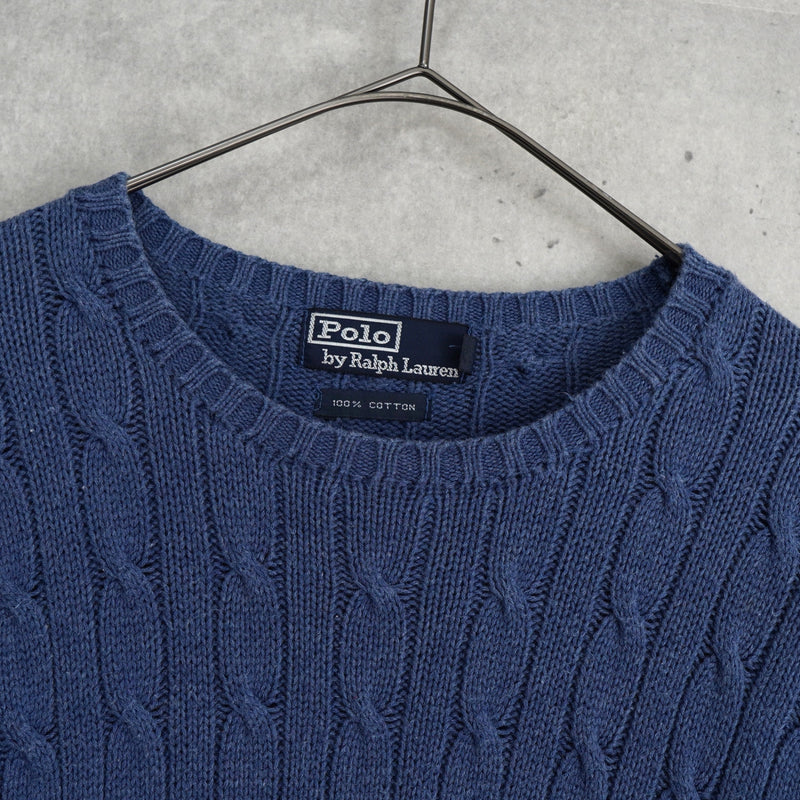 ポロ ラルフローレン ポニーロゴ ケーブル編み ニット ブルー