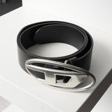 ディーゼル ロゴ レザー ベルト 80 / 32 ブラック / シルバー