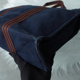 エルメス フールトゥMM キャンバス ハンドバッグ ネイビー / ブラウン