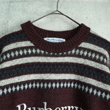 バーバリー ボーダー柄 ロゴ 刺繍 ニット ボルドー / グレー