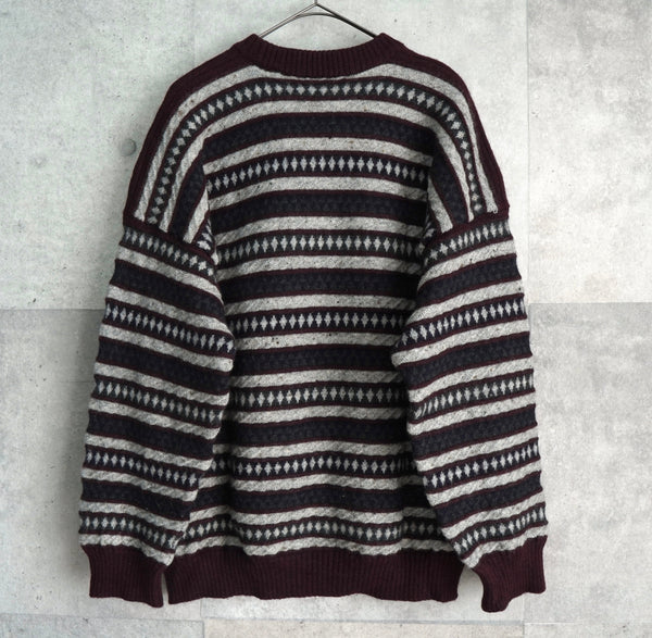 バーバリー ボーダー柄 ロゴ 刺繍 ニット ボルドー / グレー
